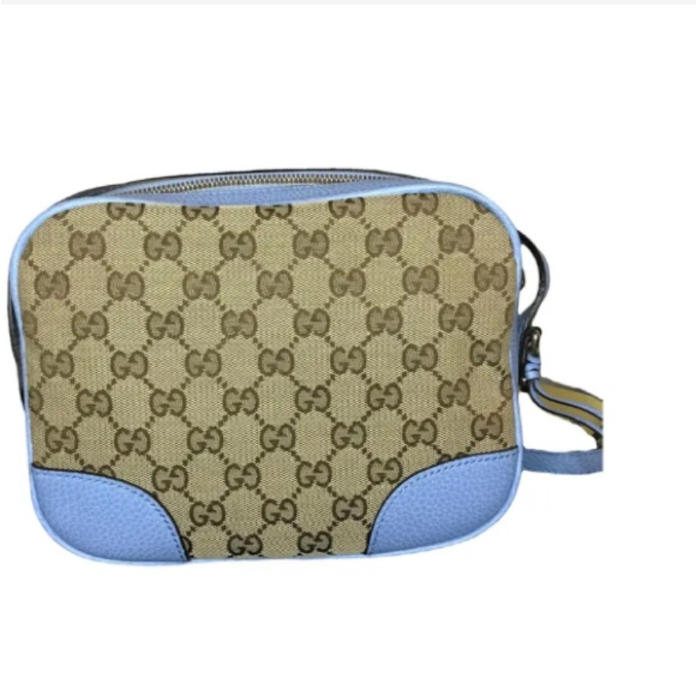 AUTHENTICATED Gucci Blue and Brown Canvas Shoulder Bag with Silver Hardware - Picture 3 of 12